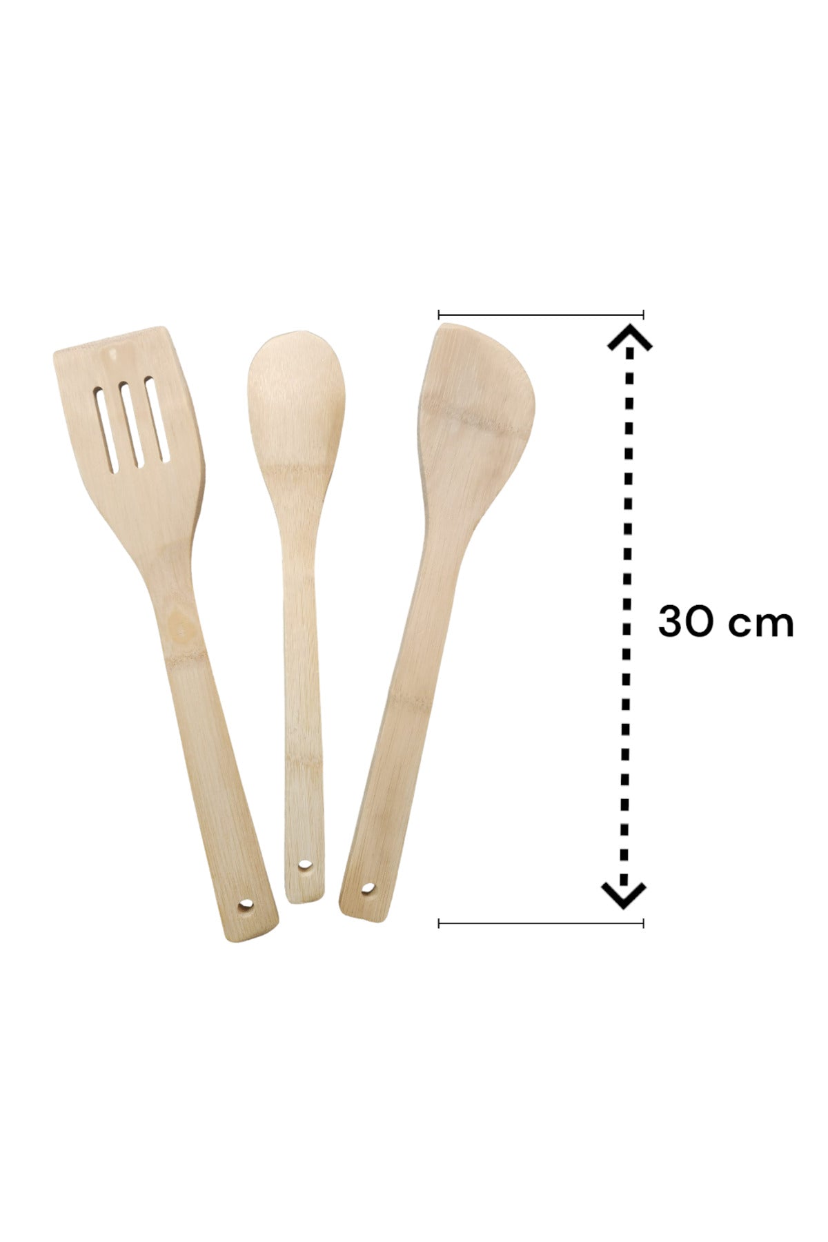 Set 3 ustensile din lemn bambus , 1 lingura rotunjita, 1 spadula gaurita, 1 spatula cu varf