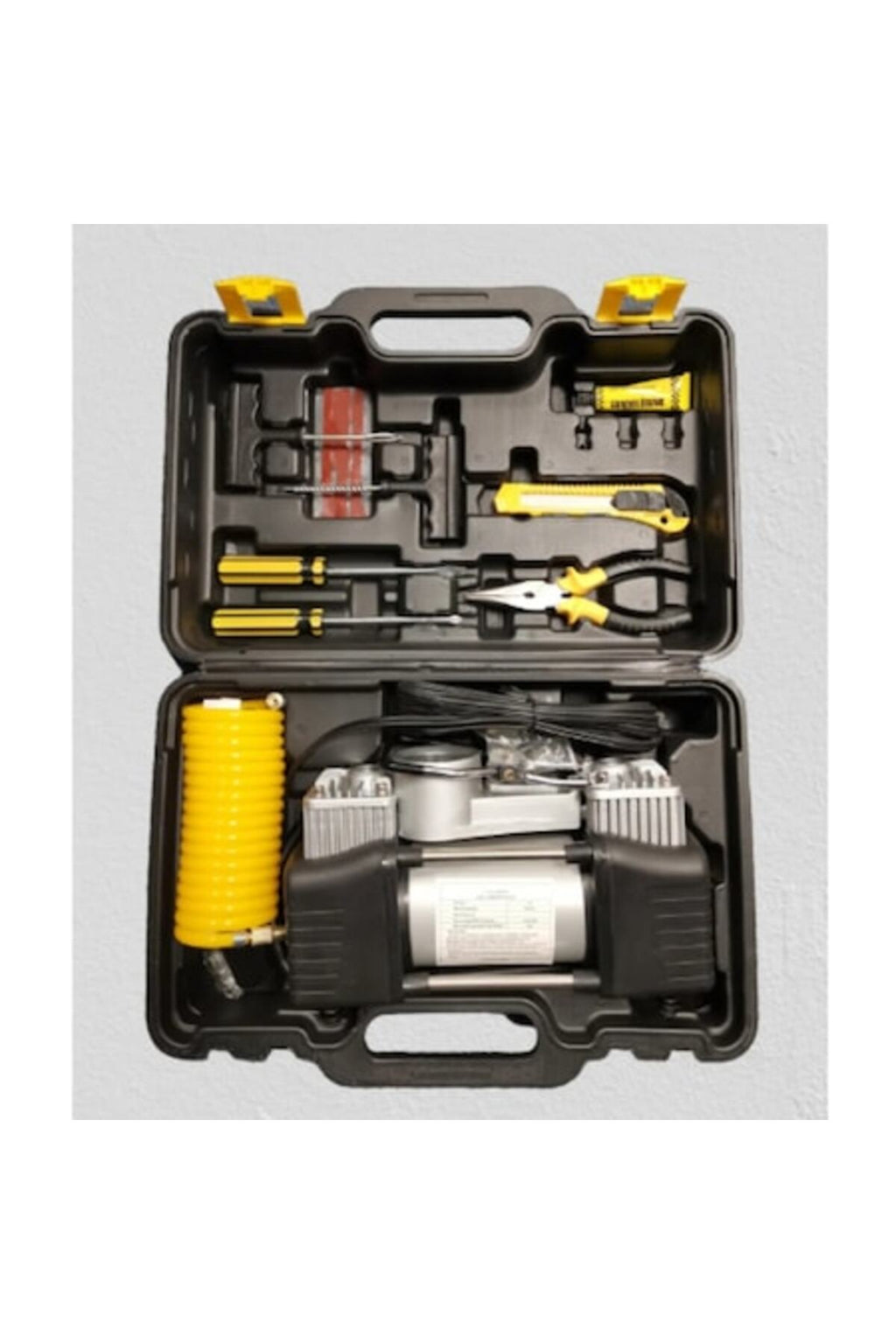 Kit de reparare a pană, compresor de 12V cu 2 cilindri și 7 accesorii