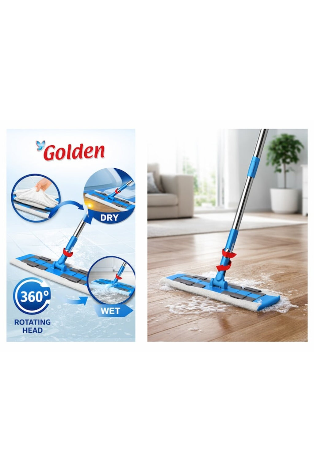 Mop plat pentru curățare uscată și umedă