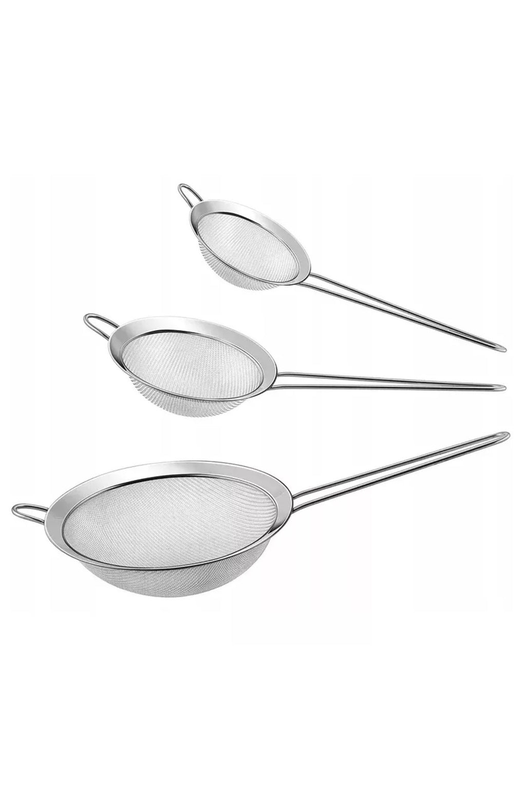 Set 3 bucati site bucatarie, otel, 5.5, 7 si 8 cm diametru, argintiu