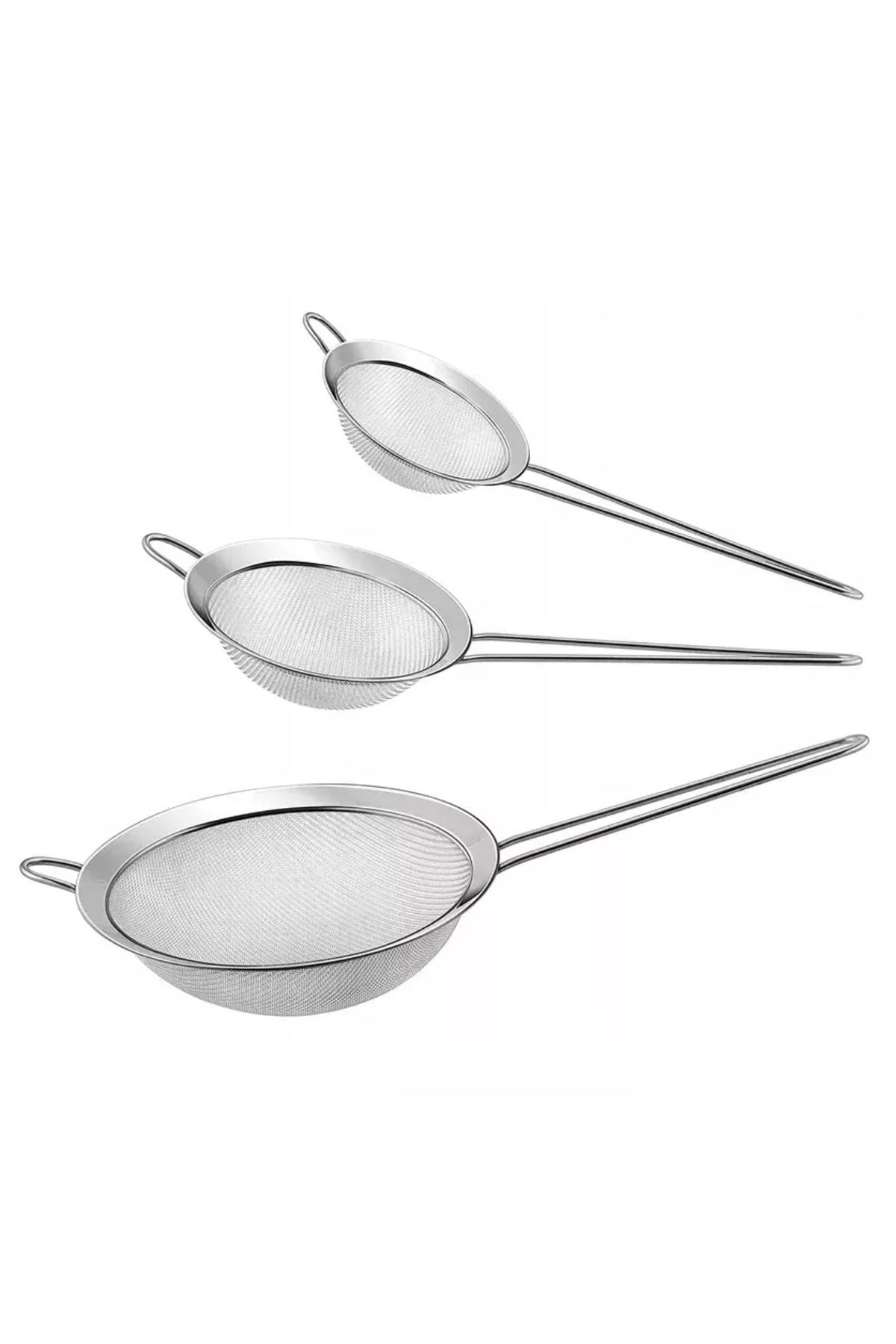 Set 3 bucati site bucatarie, otel, 5.5, 7 si 8 cm diametru, argintiu