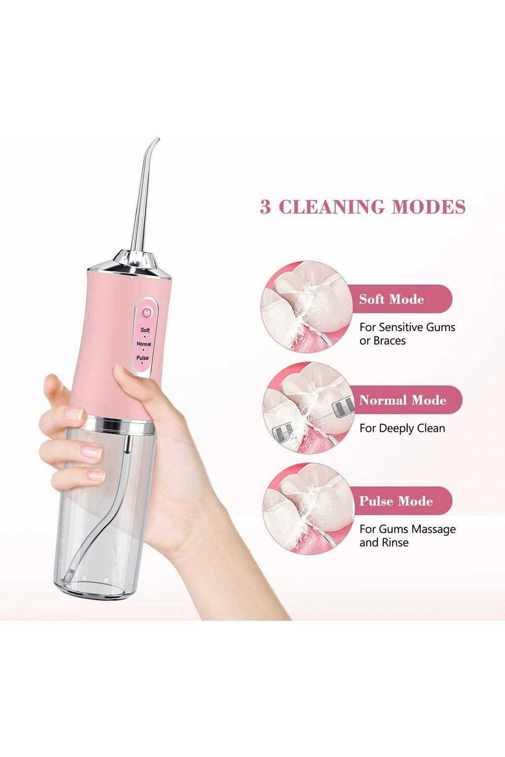 Irigator oral pentru duș bucal, Profesional, 4 accesorii și 3 moduri de curățare, 220 ml - Alb