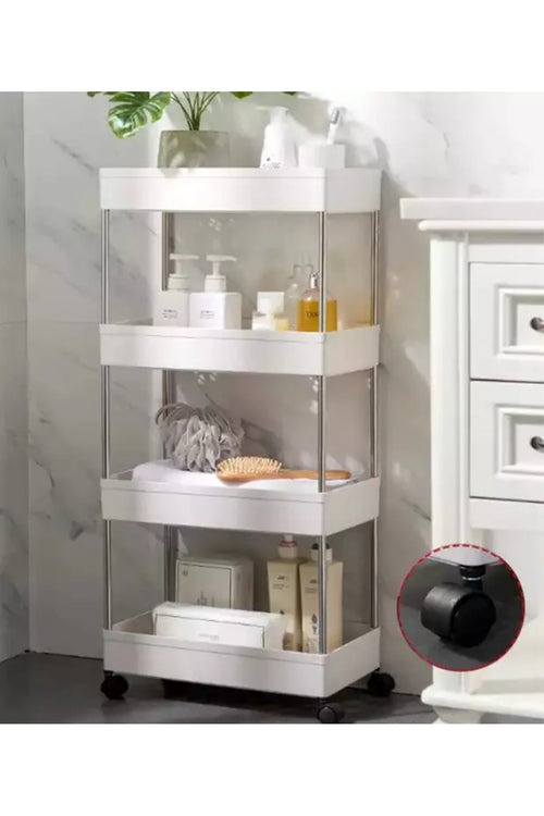Carucior organizator portabil cu 4 rafturi, alb, 39 x 12.5 x 80 cm