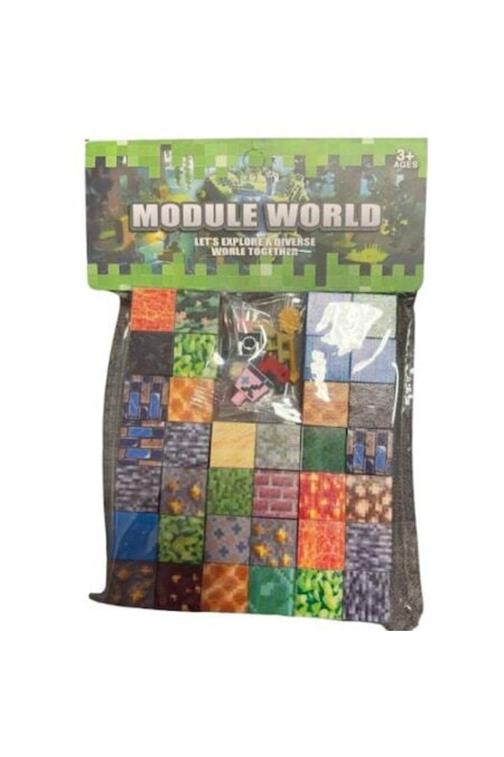 Set de puzzle Minecraft, blocuri, 36 de piese + figurină, multicolor