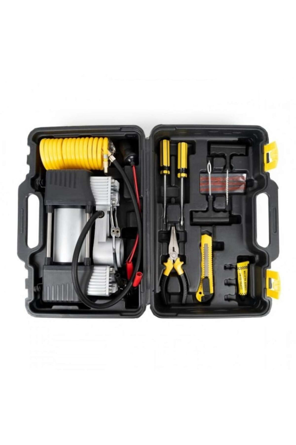 Kit de reparare a pană, compresor de 12V cu 2 cilindri și 7 accesorii