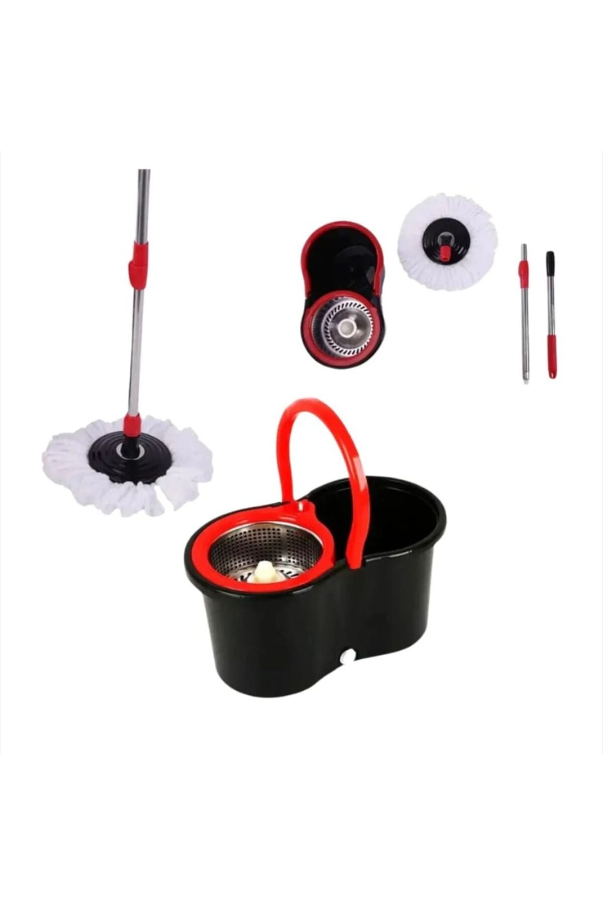 Set complet de curățare cu mop rotativ, găleată cu storcător și mâner telescopic + Rezerve
