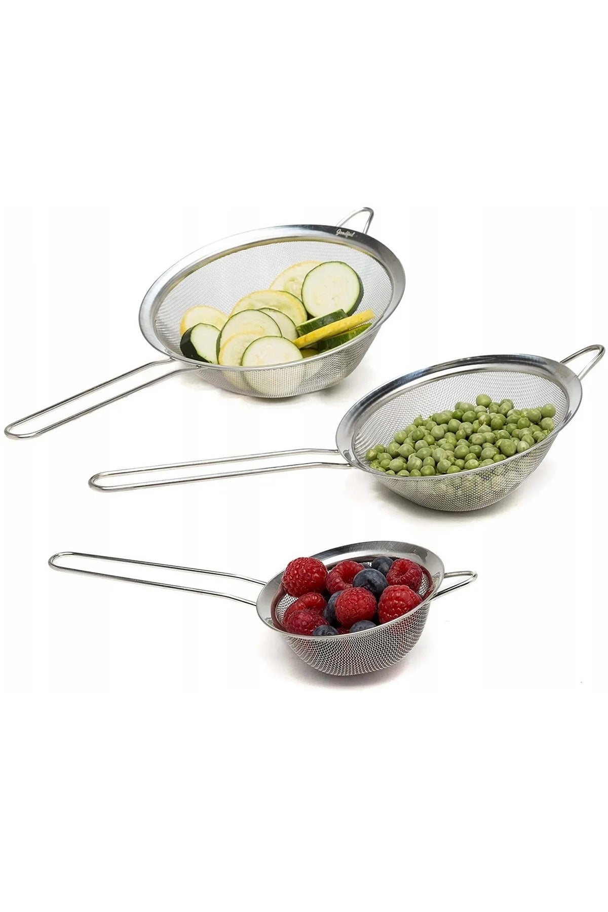 Set 3 bucati site bucatarie, otel, 5.5, 7 si 8 cm diametru, argintiu
