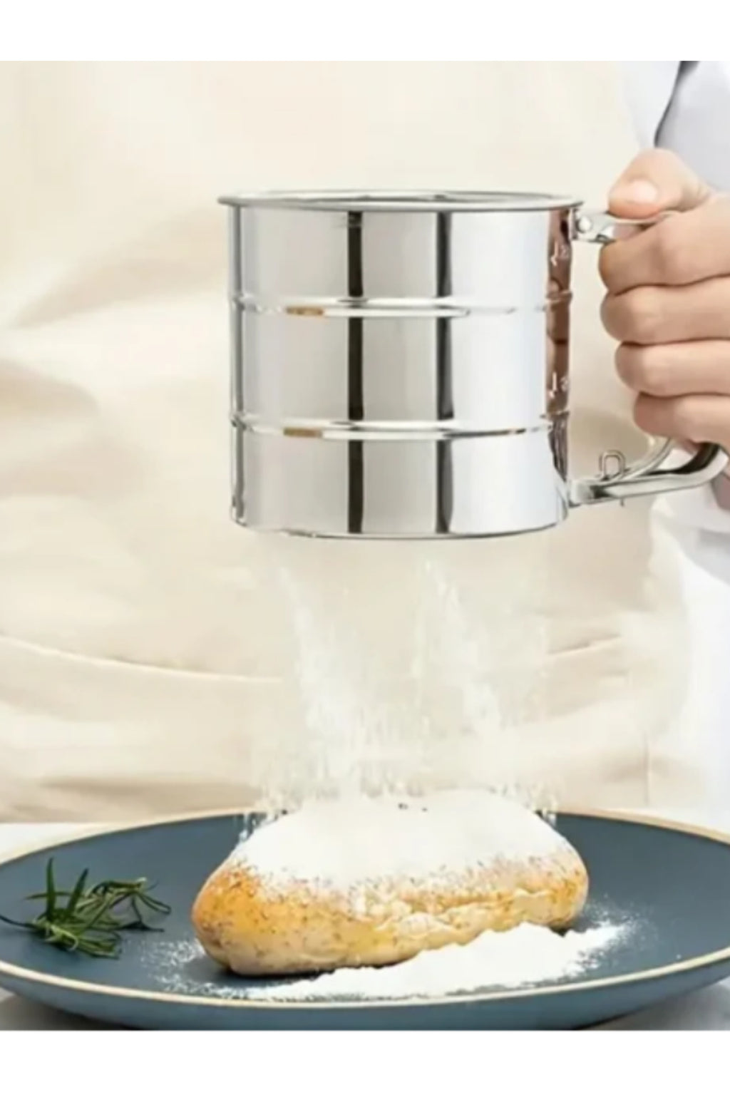 Cana din Inox cu Sita pentru Cernut Faina sau Zahar