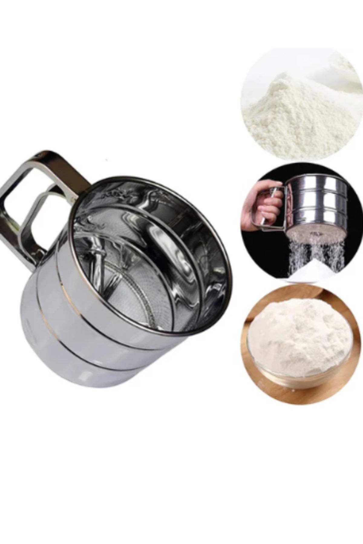 Cana din Inox cu Sita pentru Cernut Faina sau Zahar