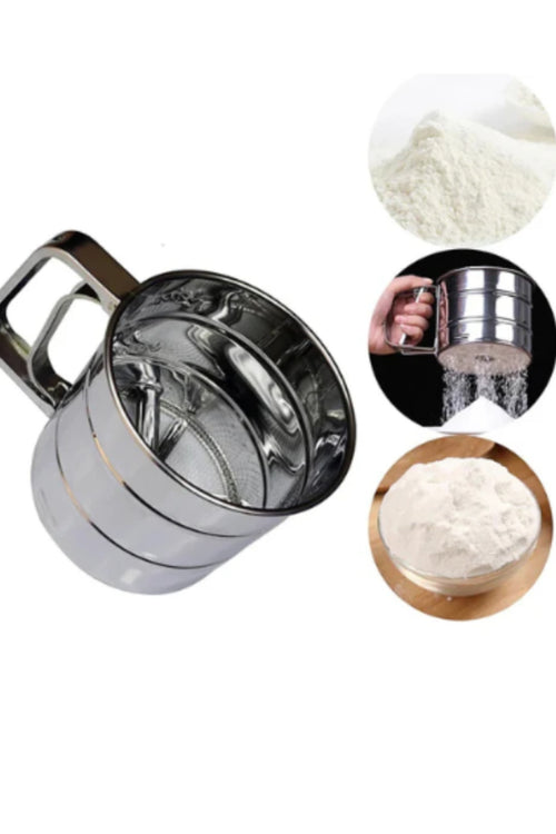 Cana din Inox cu Sita pentru Cernut Faina sau Zahar