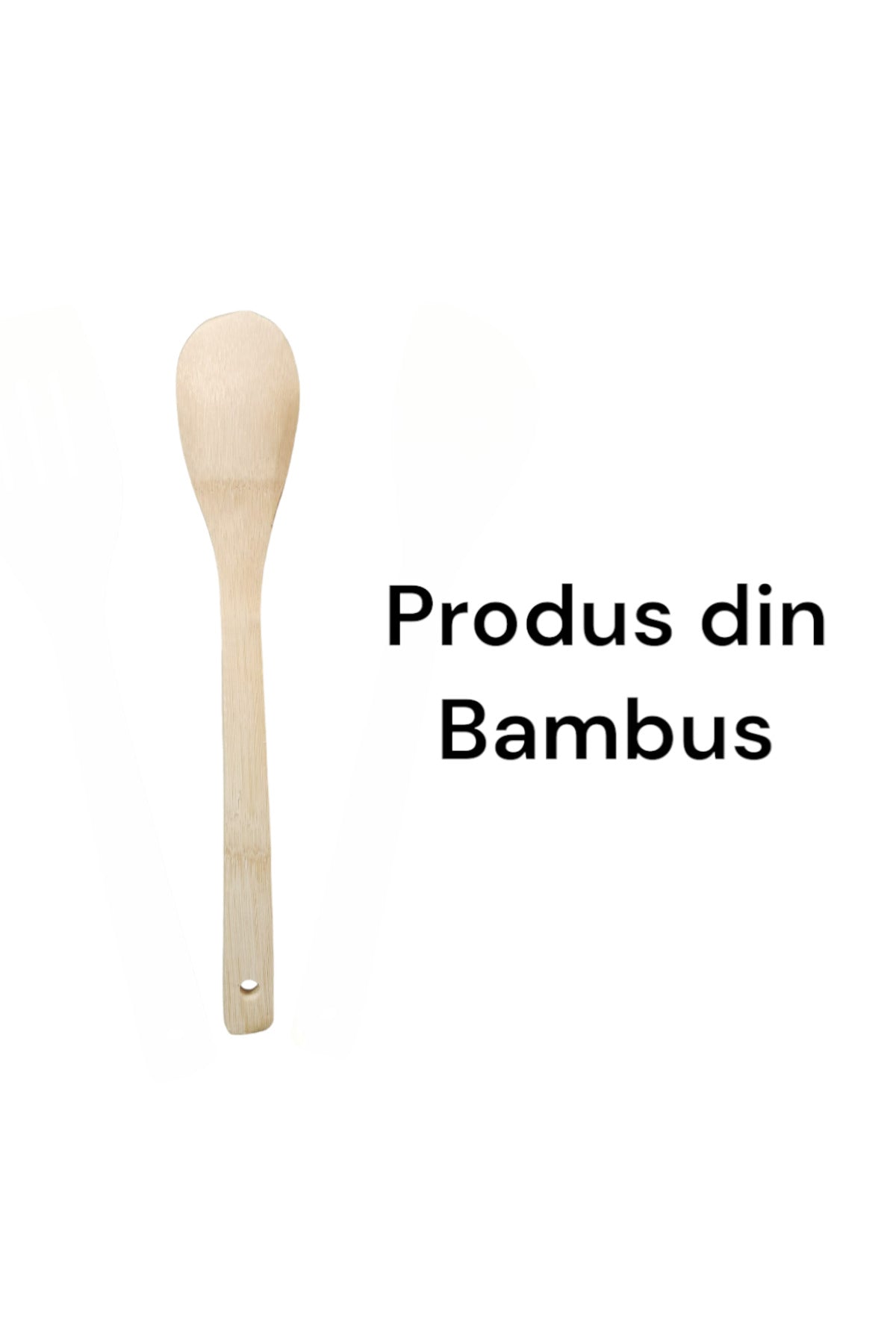 Set 3 ustensile din lemn bambus , 1 lingura rotunjita, 1 spadula gaurita, 1 spatula cu varf