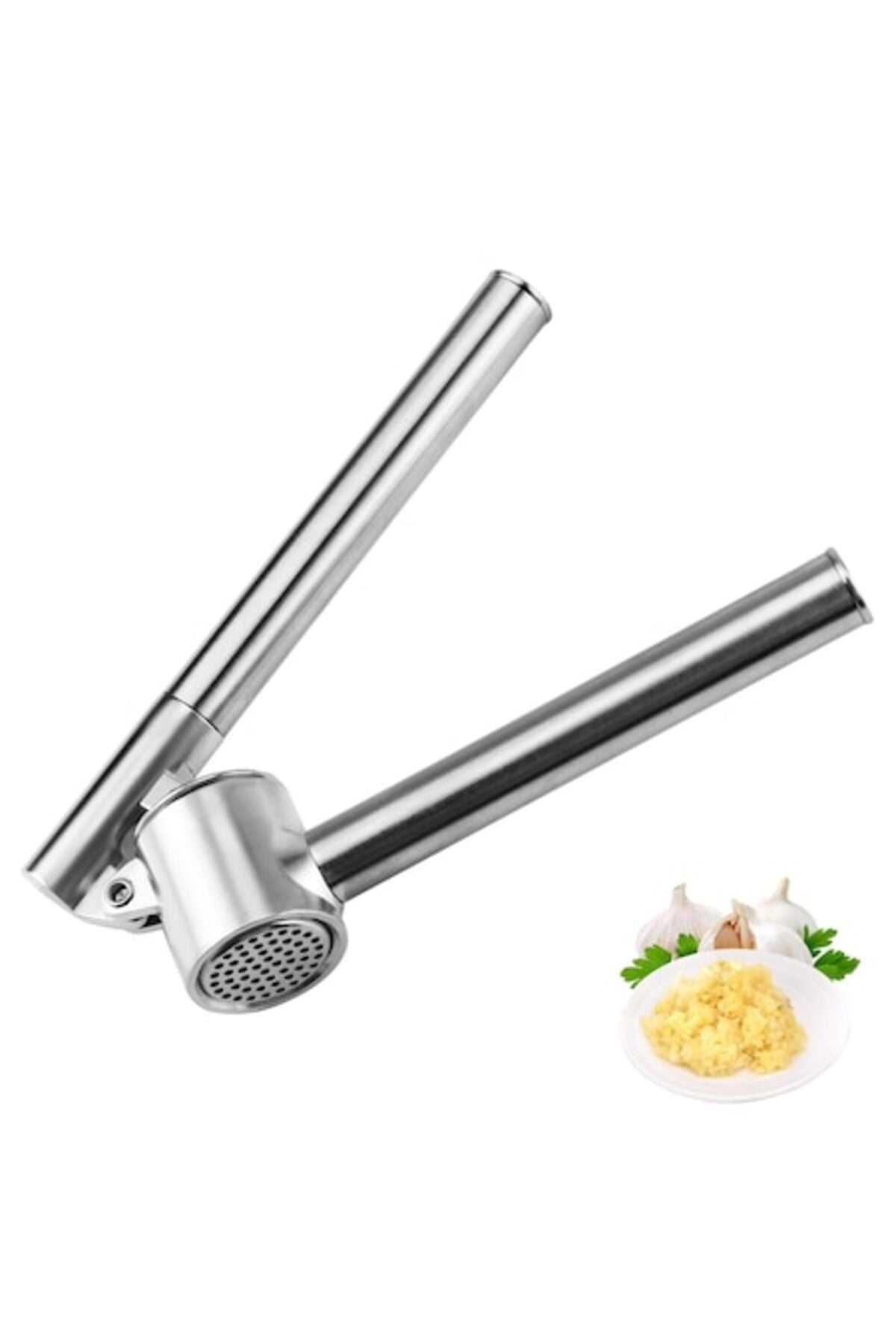 Presă de usturoi, Bztzhm, oțel inoxidabil, 18 cm, cu recipient detașabil, mâner ergonomic