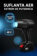 Suflanta Aer 48V, 1050W, pentru praf, apă și zăpadă 150000RPM, Portabila cu 2 Baterii