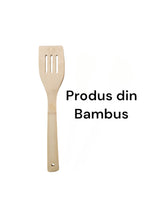 Set 3 ustensile din lemn bambus , 1 lingura rotunjita, 1 spadula gaurita, 1 spatula cu varf