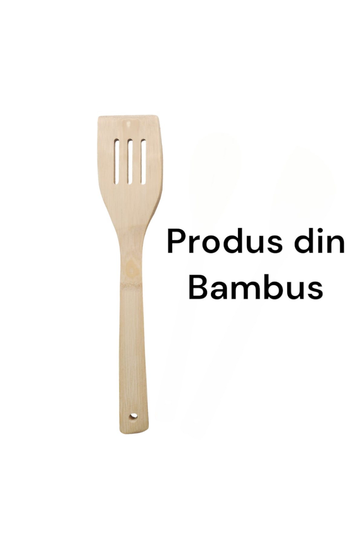 Set 3 ustensile din lemn bambus , 1 lingura rotunjita, 1 spadula gaurita, 1 spatula cu varf