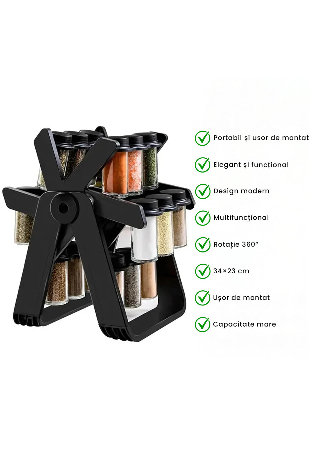 Suport rotativ multifuncțional pentru condimente, pivotant la 360°, ușor de instalat, 34×23 cm