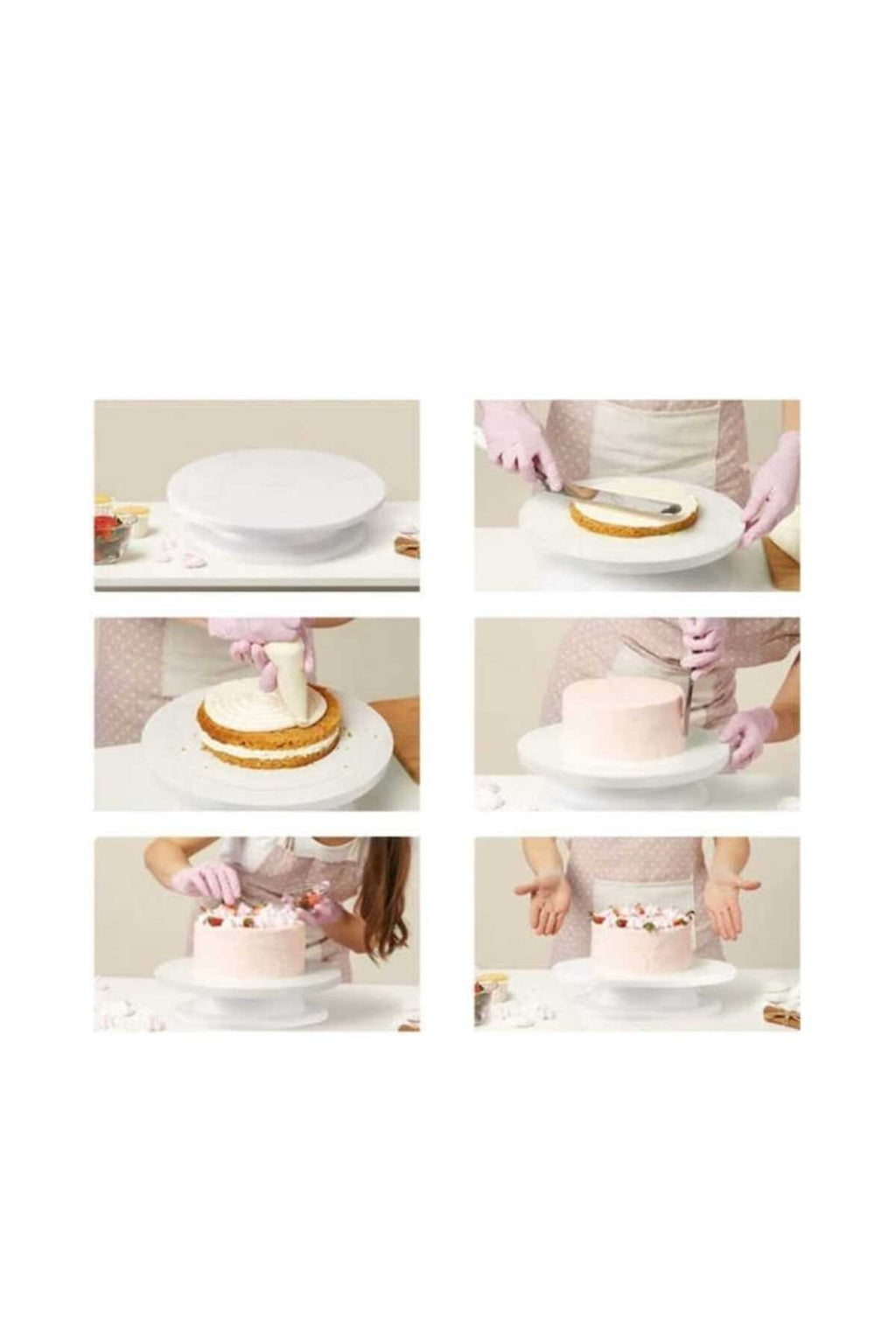 Platou rotativ ornare tort, Suprafata antiderapanta, Plastic, Rotund, Diametru 23/28 cm, Inaltime 7