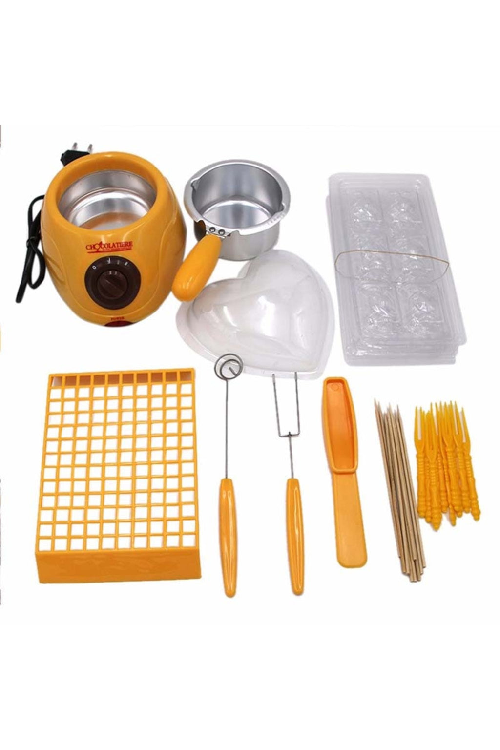 Aparat electric Chocolatiere 20W cu set fondue 10 persoane, pentru topit ciocolata si deserturi