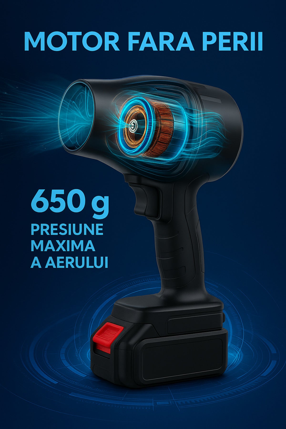 Suflanta Aer 48V, 1050W, pentru praf, apă și zăpadă 150000RPM, Portabila cu 2 Baterii