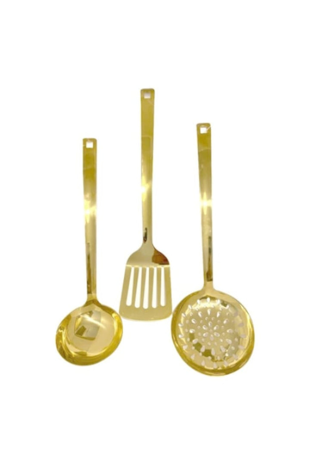 Set 3 ustensile pentru bucătărie premium din inox GOLD - polonic, spumieră, paletă