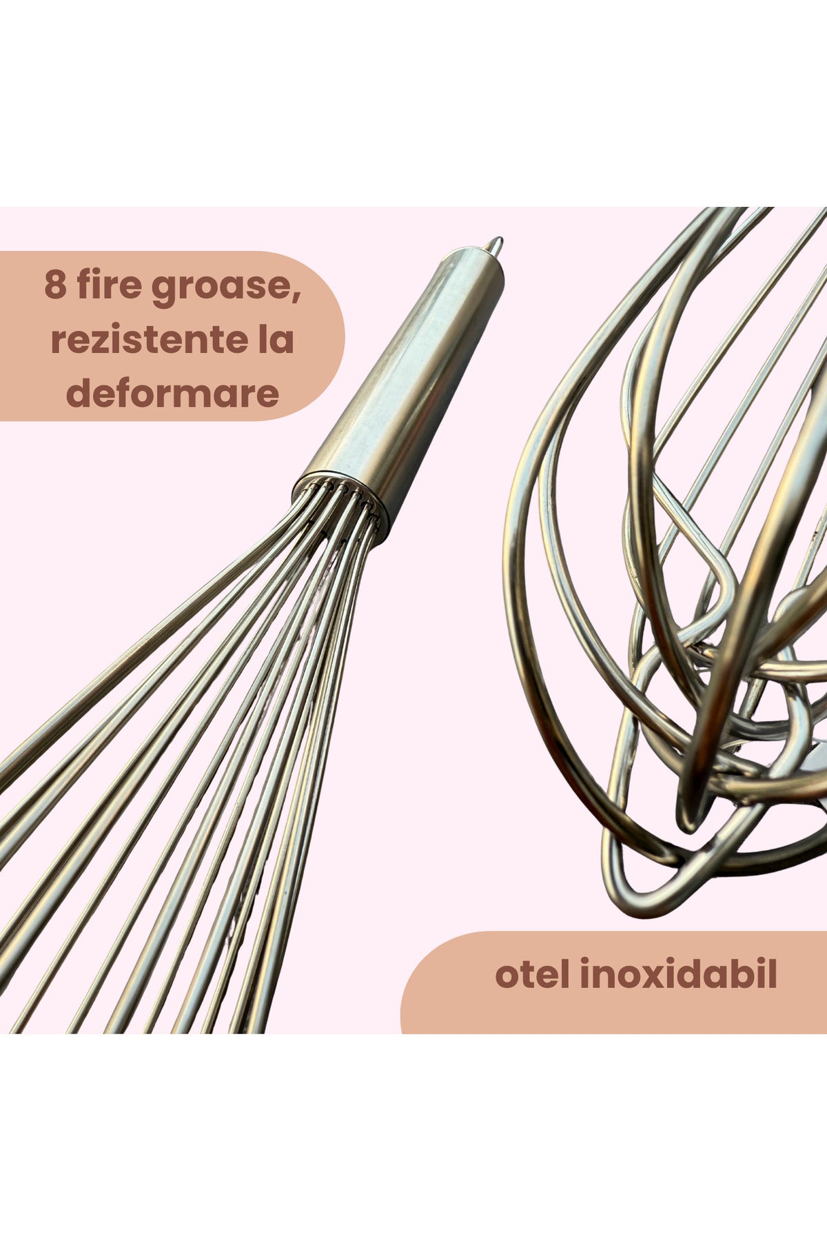 Tel de bucătărie din oțel inoxidabil, 8 fire groase, 28 cm