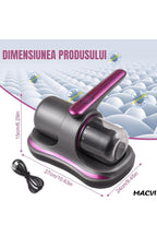 Aspirator anti-acarieni, 8000 Pa, fără fir, filtru HEPA, baterie de 3600 mAh, UVC, 500 ml