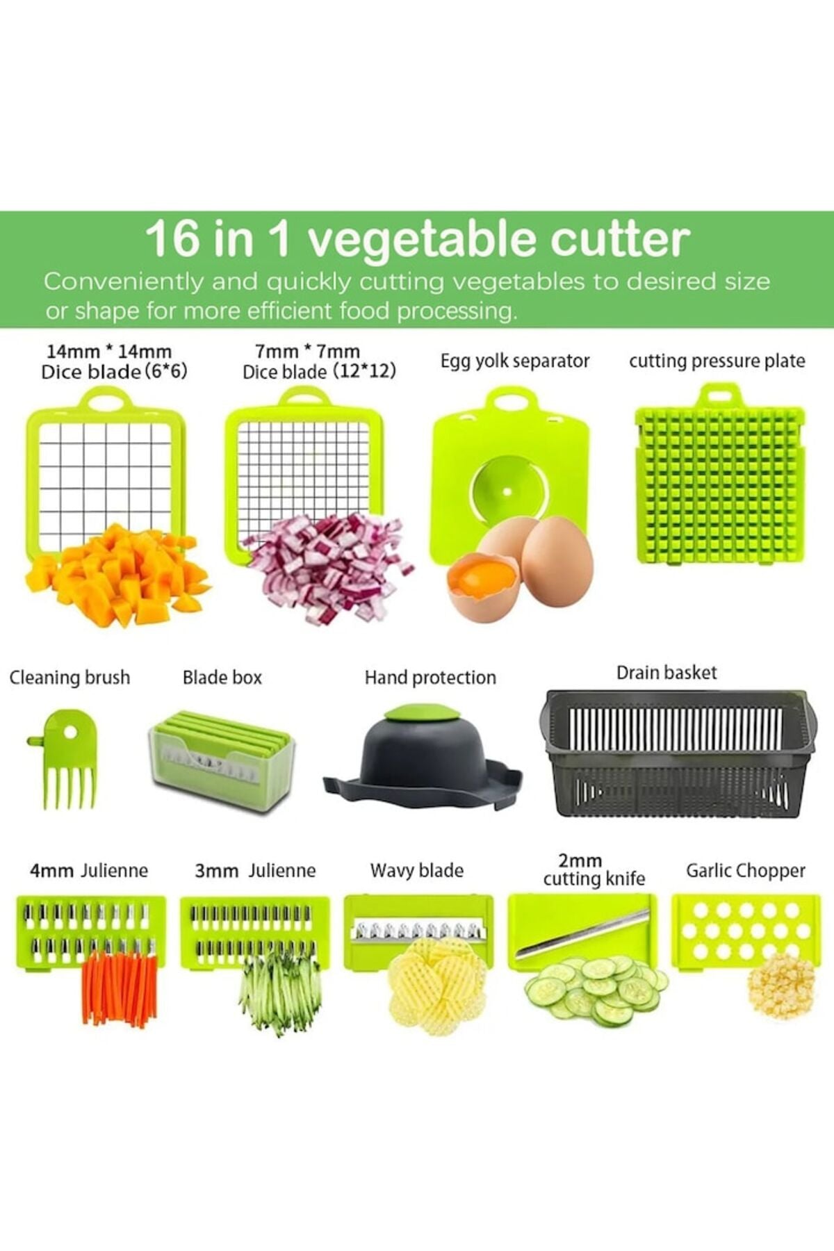 Tocător manual de legume, 16 în 1, gri/verde
