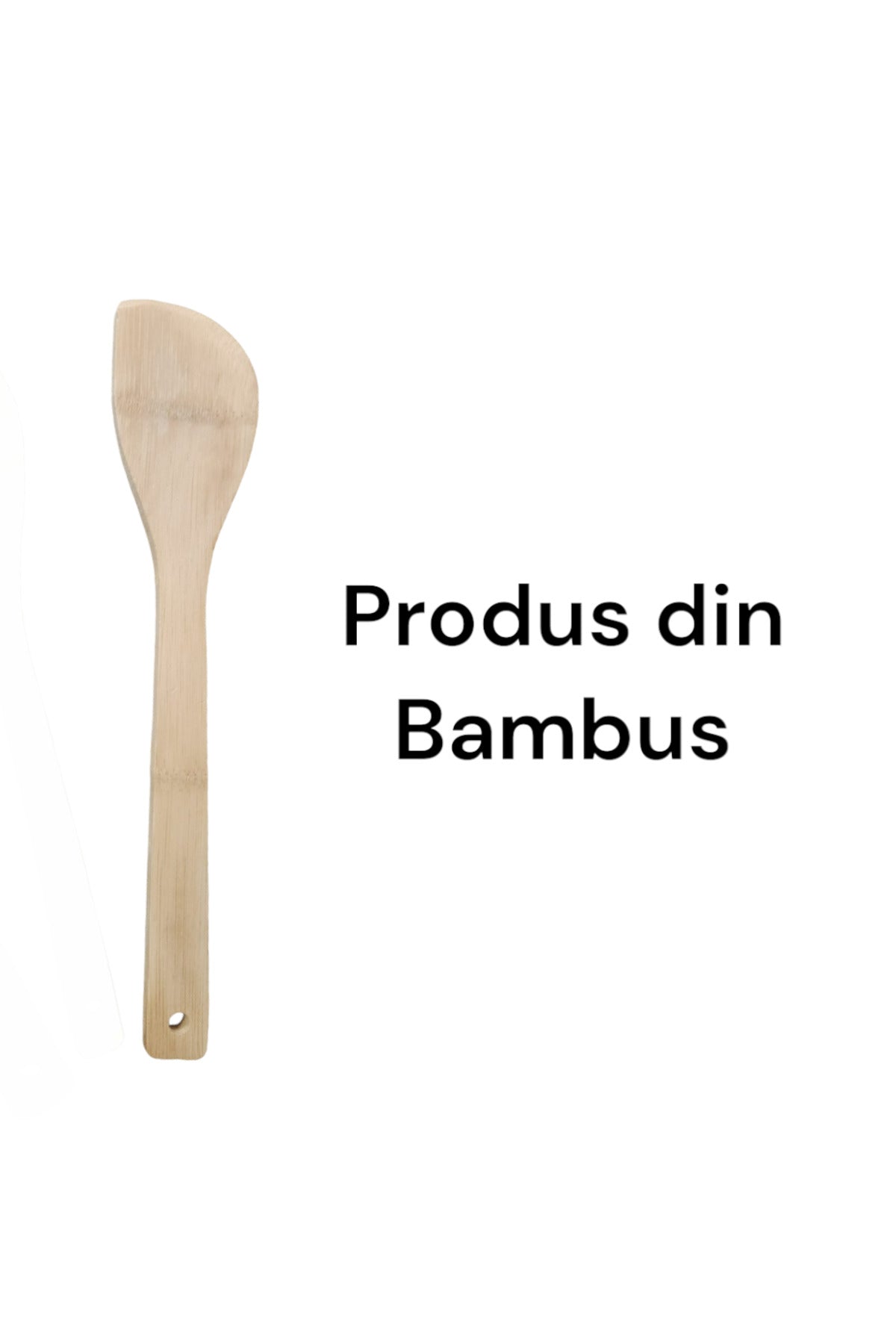 Set 3 ustensile din lemn bambus , 1 lingura rotunjita, 1 spadula gaurita, 1 spatula cu varf