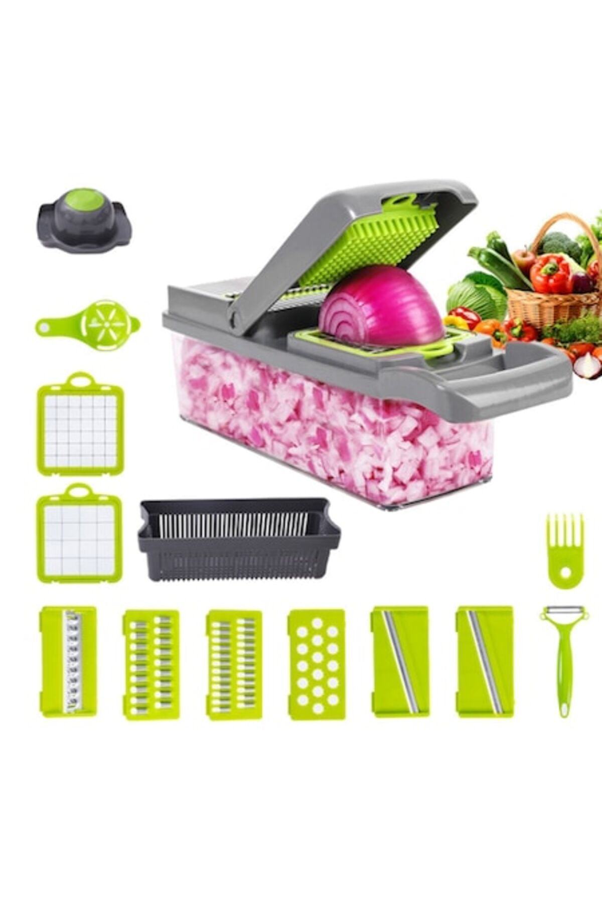 Set razatoare multifunctionala cu recipient/accesorii, verde/gri