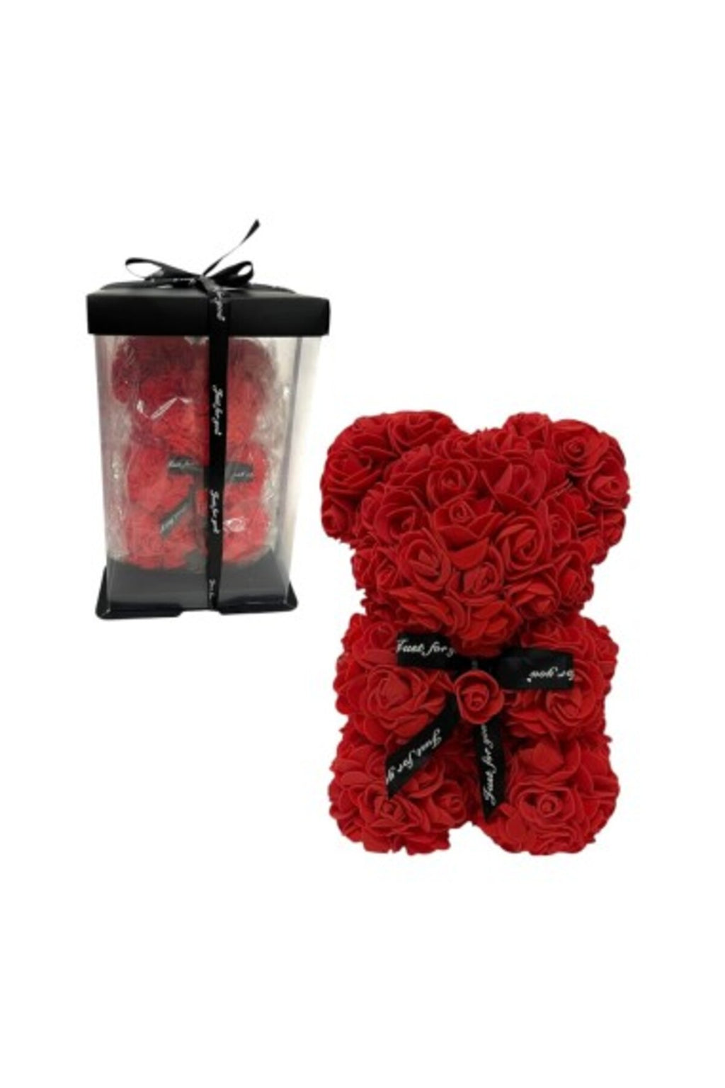 Aranjament floral din săpun în formă de ursuleț de pluș roșu, 25 cm