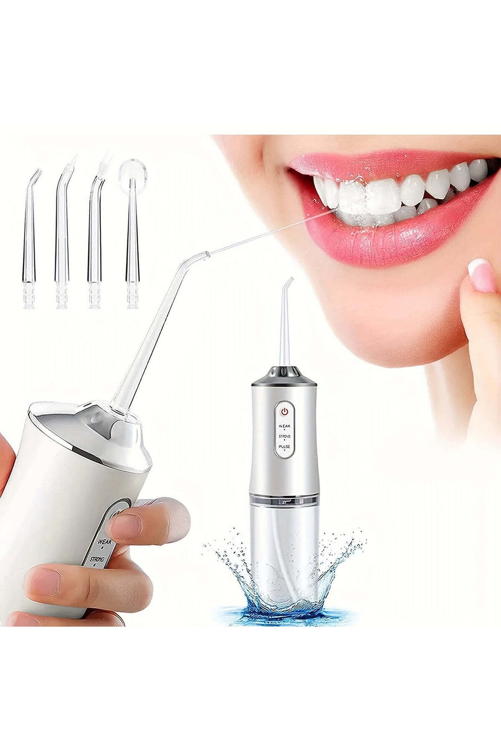 Irigator oral pentru duș bucal, Profesional, 4 accesorii și 3 moduri de curățare, 220 ml - Alb