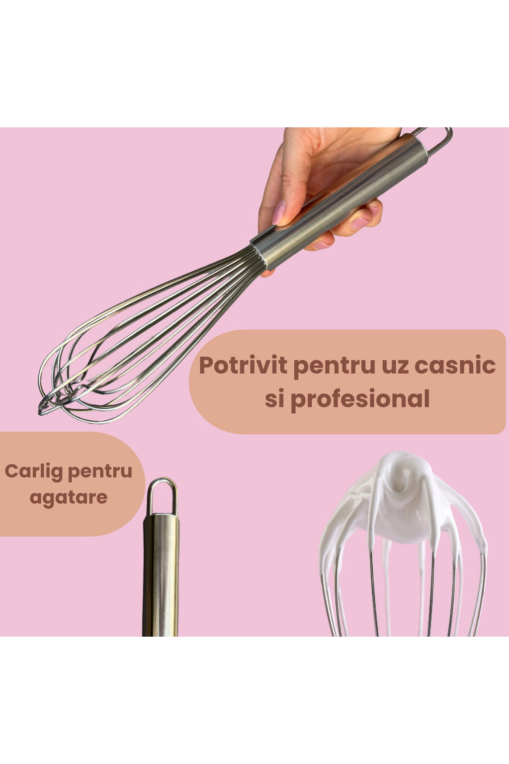 Tel de bucătărie din oțel inoxidabil, 8 fire groase, 28 cm
