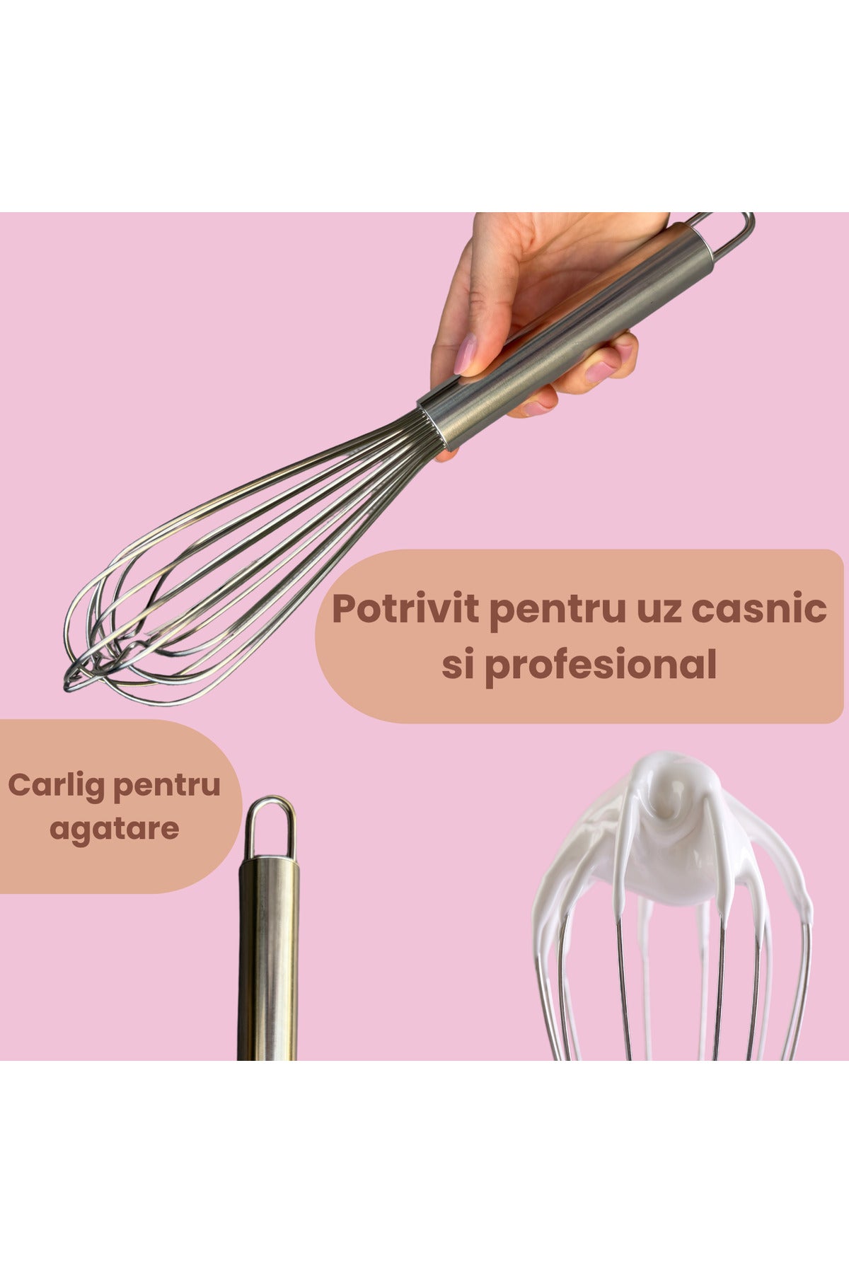 Tel de bucătărie din oțel inoxidabil, 8 fire groase, 28 cm