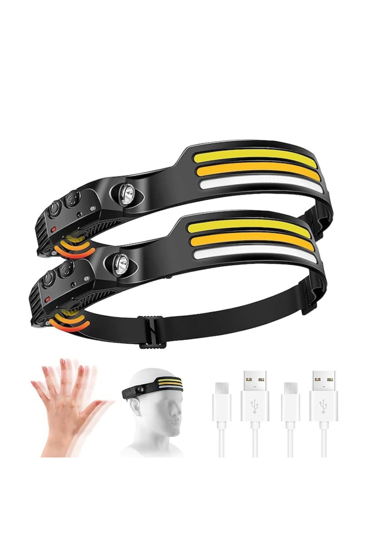 Lanternă frontală LED cu 3 x XPE COB, baterie de 1200mAh, 800 lumeni, senzor de mișcare