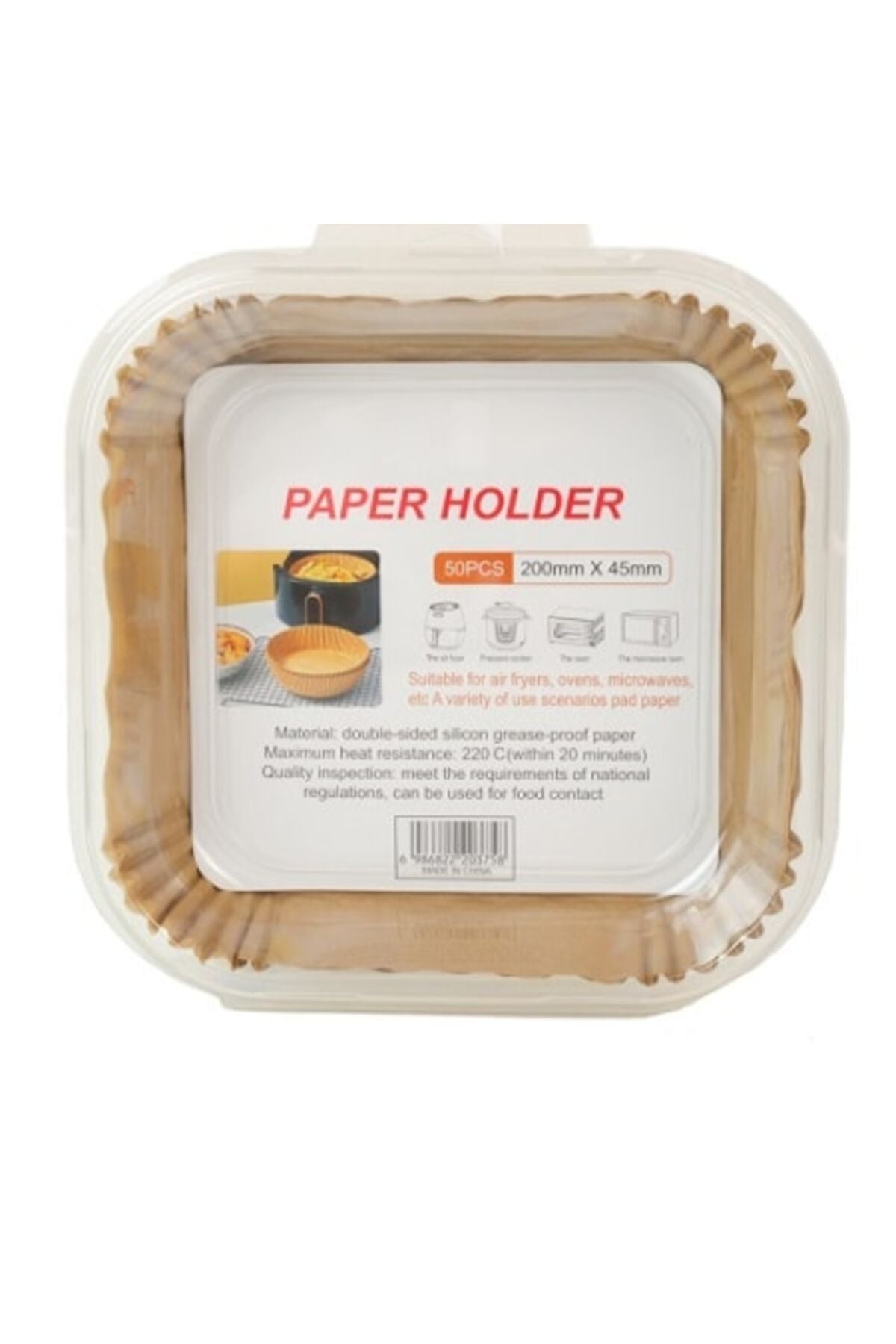 Set hârtie de copt pentru friteuză cu aer, formă pătrată, 50 bucăți, 20 x 4,5 cm