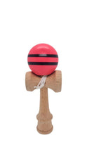 Mini Kendama din Lemn 12 cm cu Bilă Roșie Lucioasă și Dungi Negre – Joc de Dexteritate pentru Copii