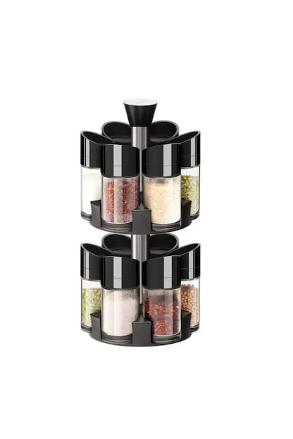Recipiente pentru condimente, 12 bucăți, suport rotativ la 360°, ABS, negru, 11,5 x 5 cm