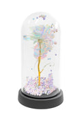 Cupolă decorativă cu trandafir acrilic iridescent, bile pastelate și lumini LED, 22x11 cm