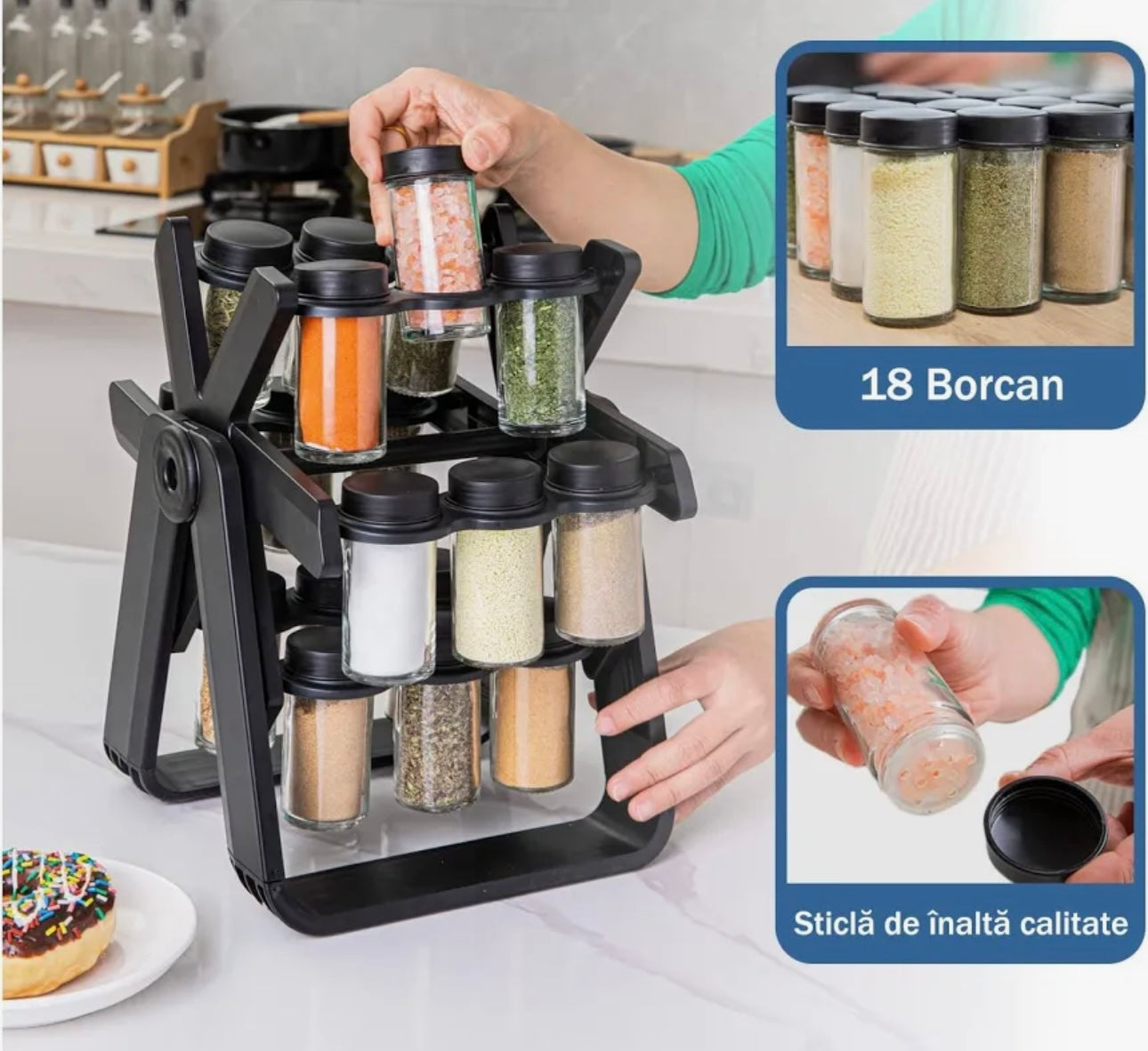 Organizator de Condimente Rotativ cu 18 Piese