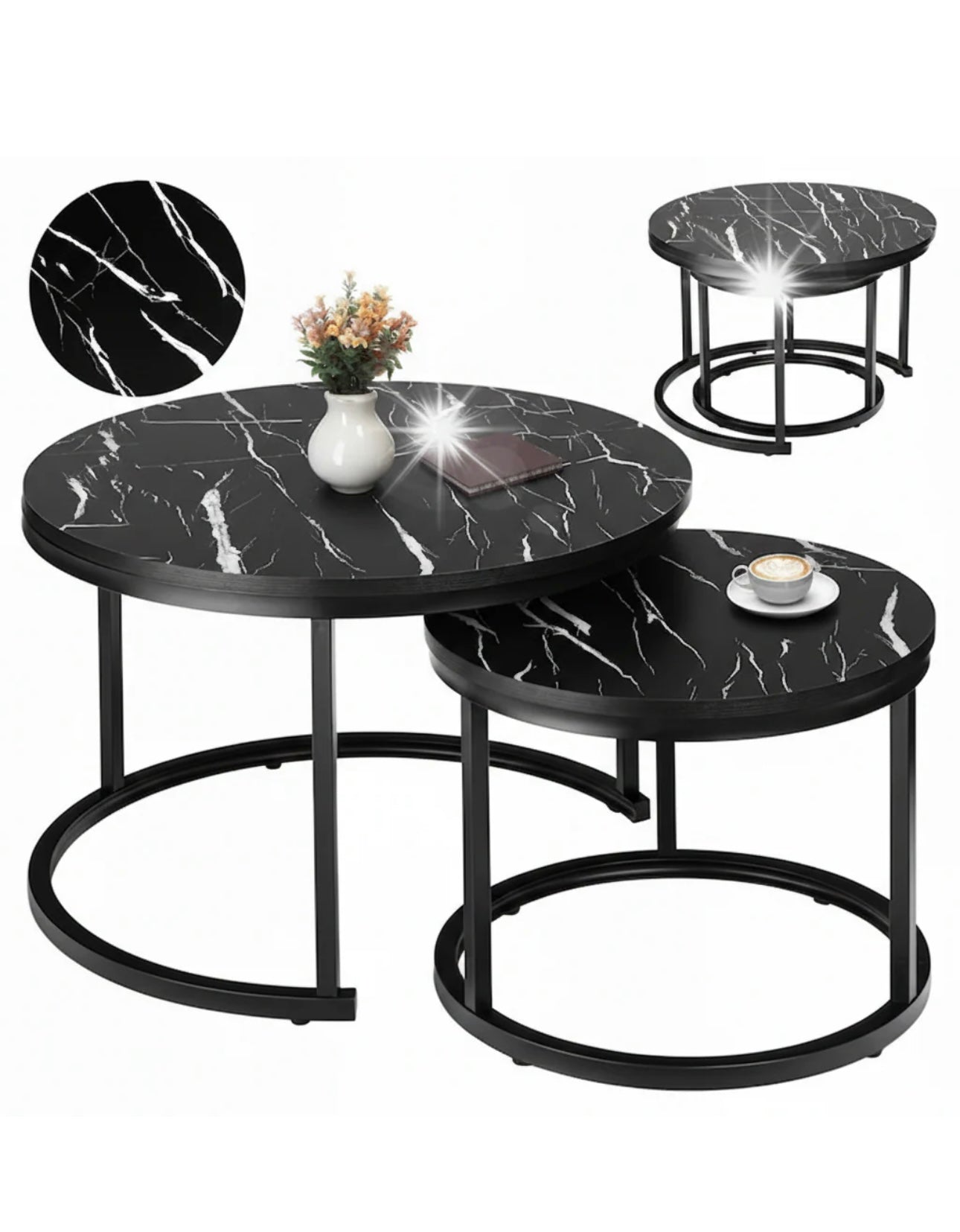 Set 2 masute cafea cu efect de marmura