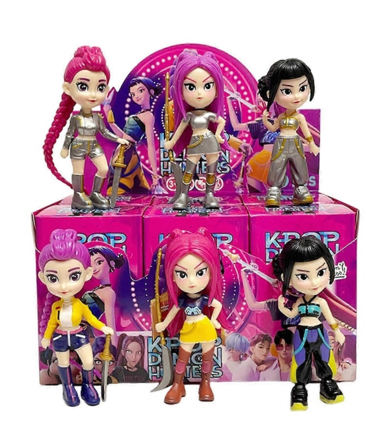 Set 6 figurine K-pop Demon Hunter VÂNĂTORII DE DEMONI Cutie Ornată - Eroinele Pop