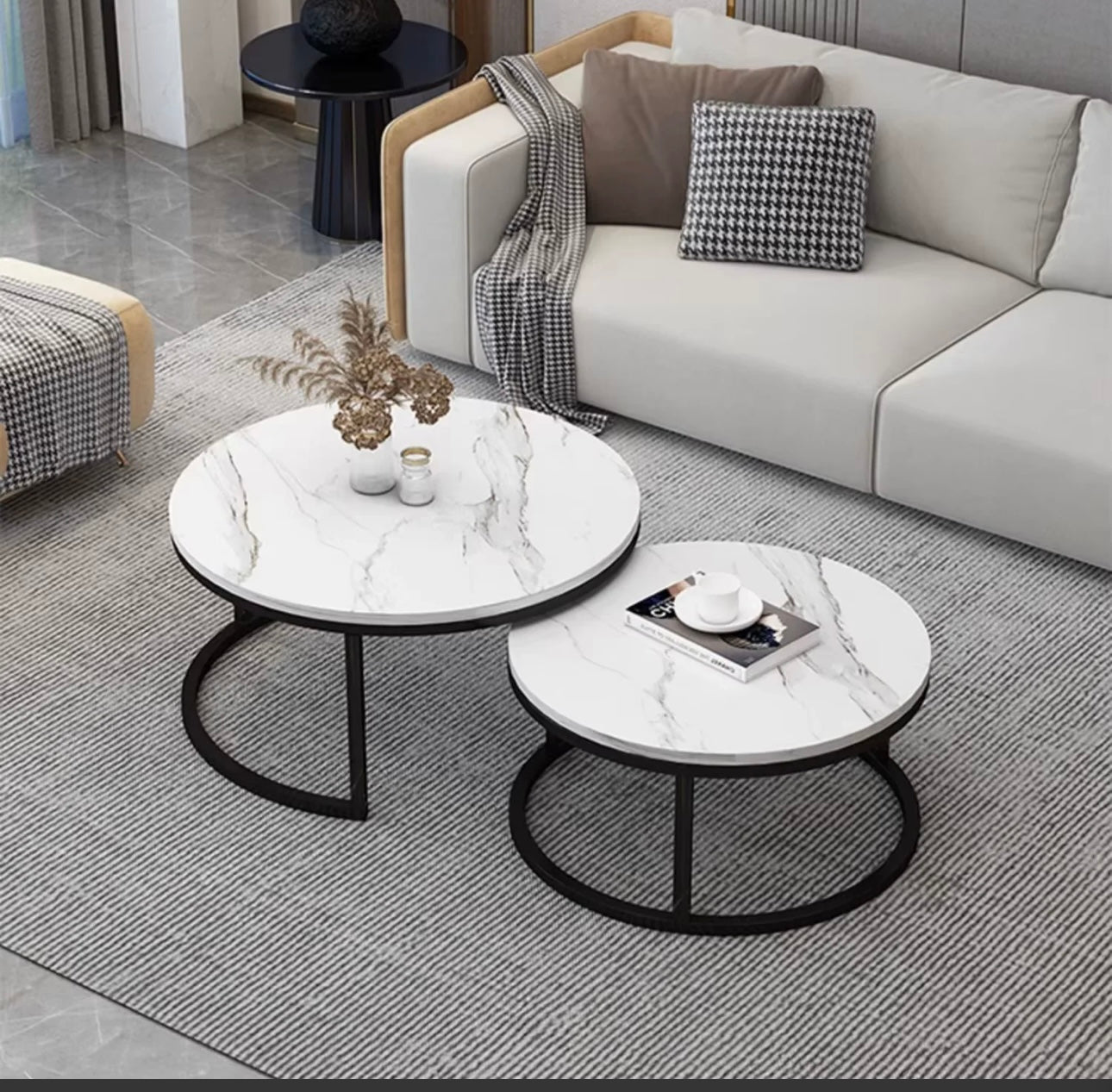 Set 2 masute cafea cu efect de marmura